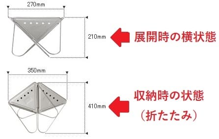 展開時と収納時の大きさ説明画像