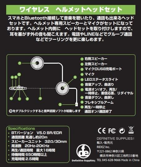 RIDEZインカムの操作説明書画像